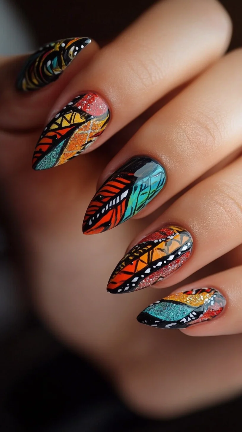 Bold and Colorful Leaf Patterns: Elevate Your Nail Game with Artistic Flair
