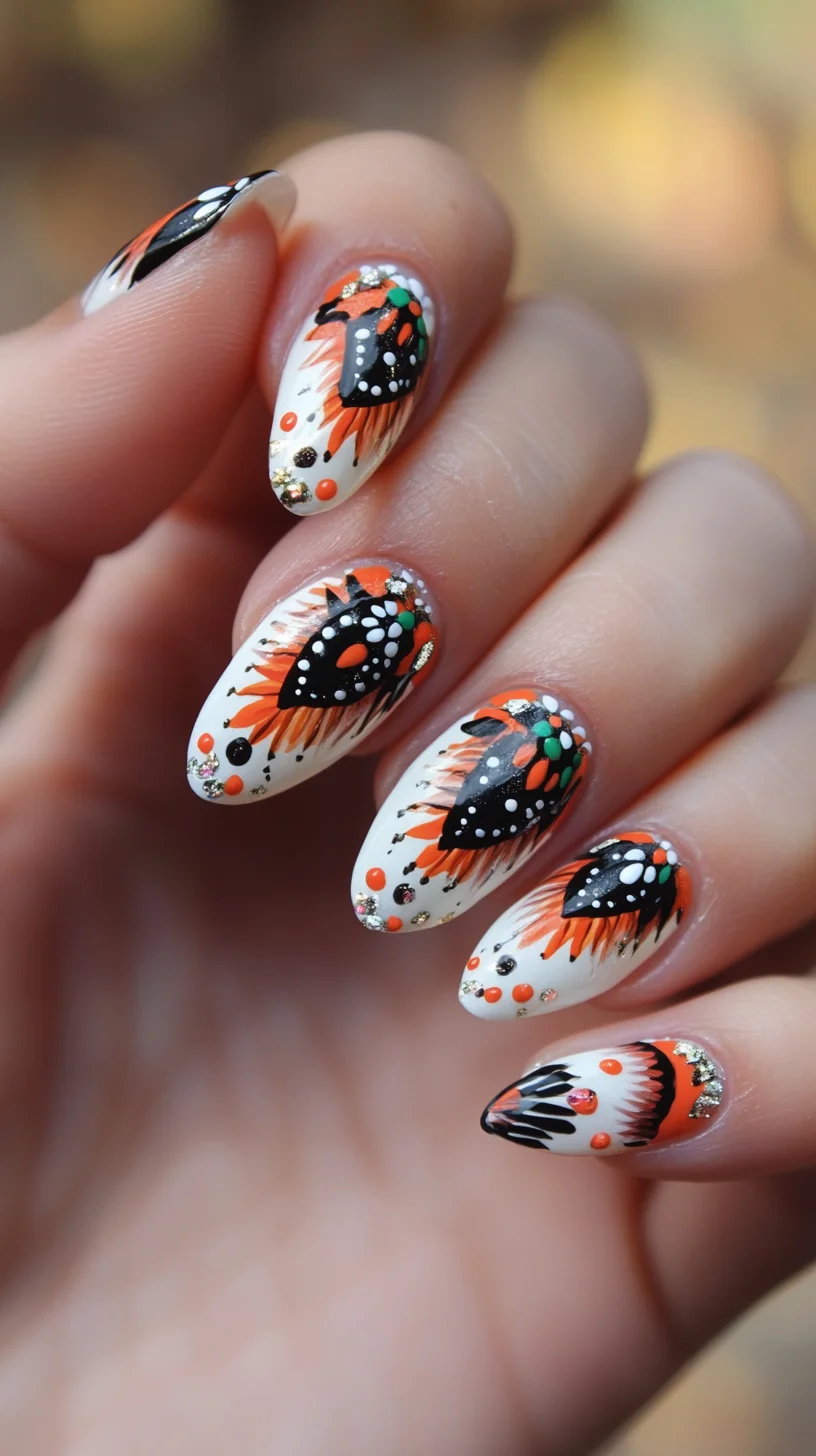 Bold and Colorful Tribal-Inspired Nail Art for a Standout Look