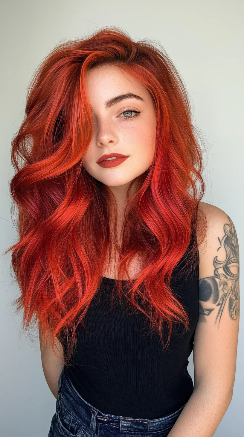 Bold and Vibrant: The Stunning Layered Red Waves Hairstyle