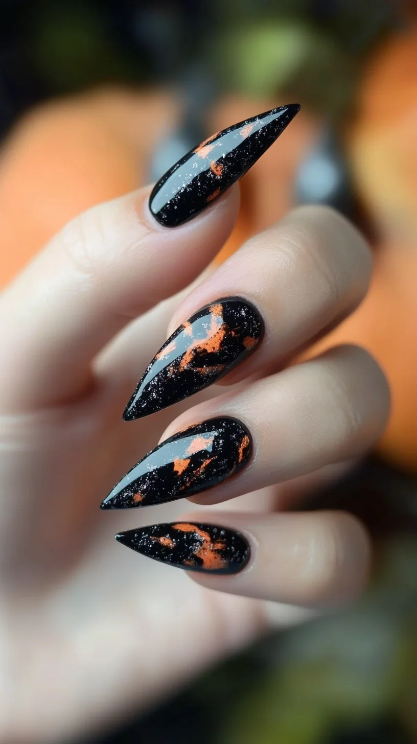 Bold Black and Orange Stiletto Nails: A Striking Statement for Any Occasion