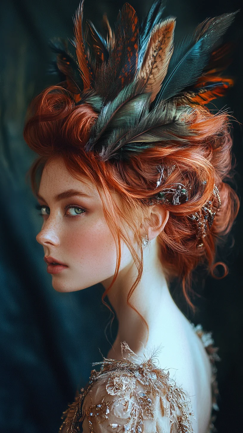 Bold Elegance: A Captivating Updo Adorned with Feathers