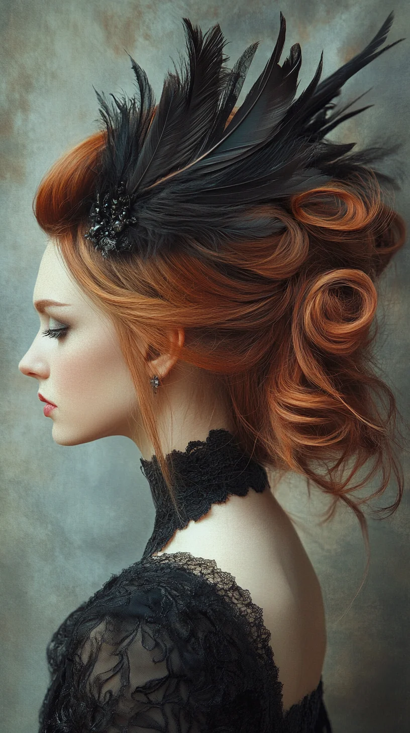Bold Elegance: A Dramatic Updo with Feathered Flair