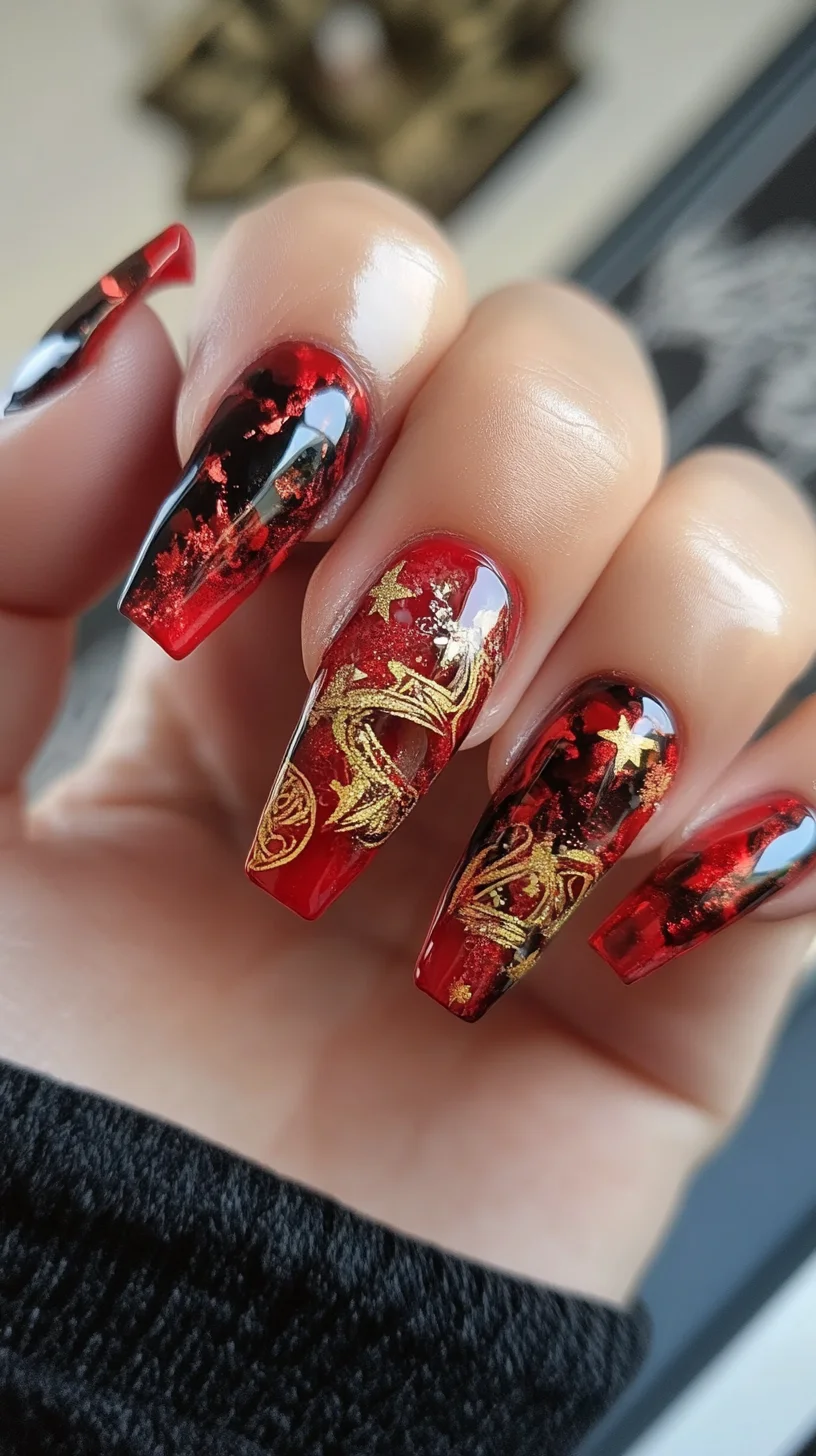 Bold Elegance: Transform Your Look with Stunning Red and Gold Nail Art