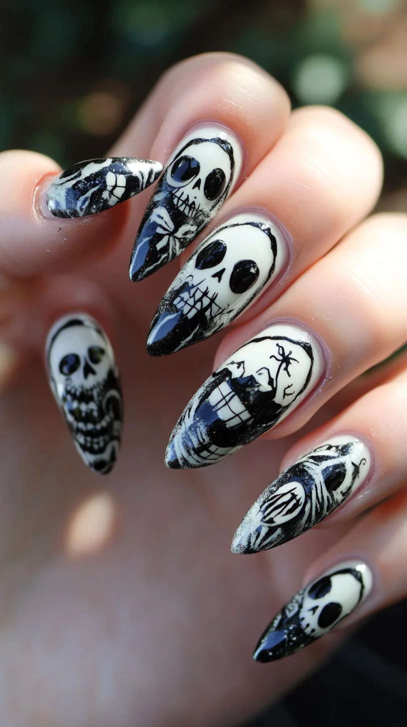 Bold Gothic Elegance: Edgy Skull Nail Art for Fearless Fashionistas