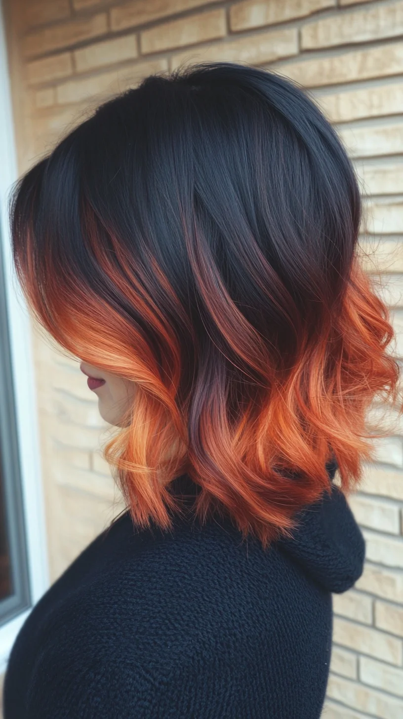Bold Ombre Waves: A Striking Blend of Black and Fiery Orange