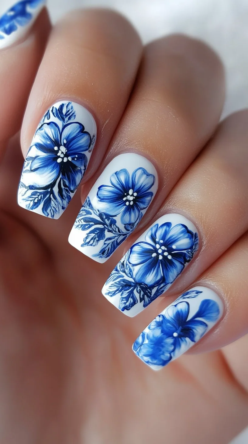 Brighten Your Look with Elegant Blue Floral Nail Art