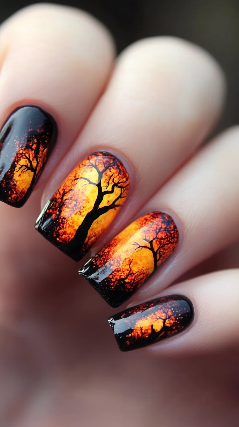 Captivating Autumn Forest: A Stunning Nail Art Inspired by Nature's Palette