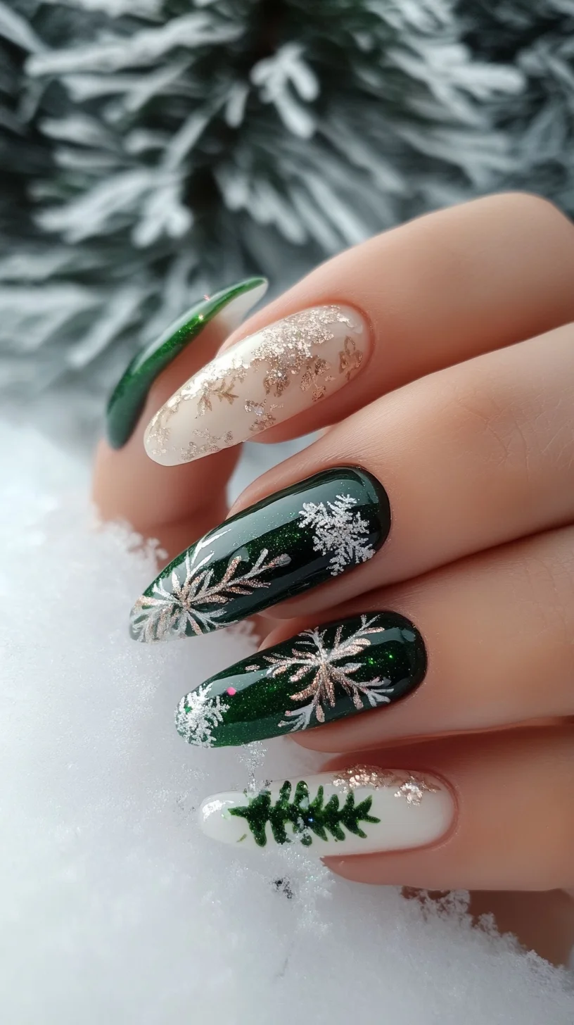 Capture the Holidays: Stunning Green and Gold Winter Nail Art
