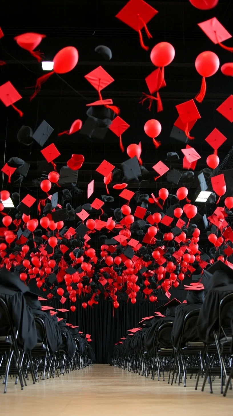 Celebrate in Style: A Festive Graduation Decor with Dynamic Floating Elements