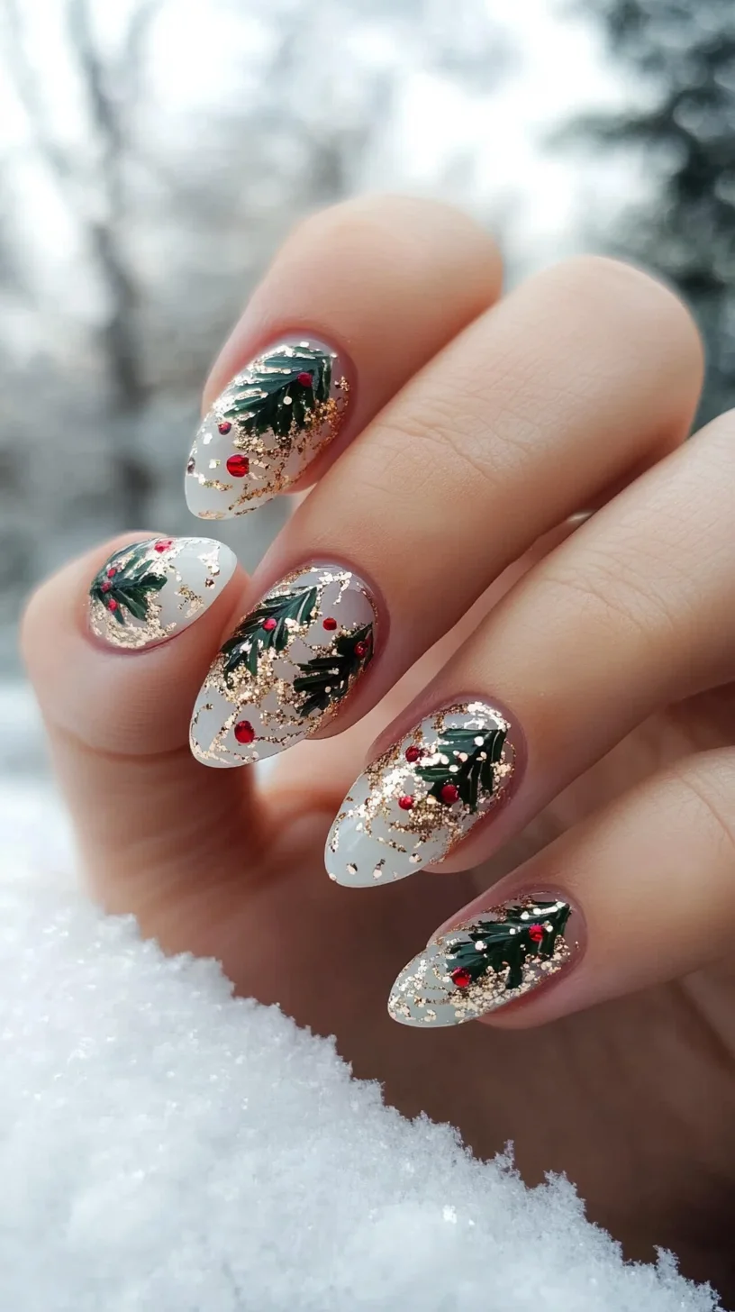 Celebrate the Season with Glamorous Holiday Nail Art Featuring Evergreen Elegance!