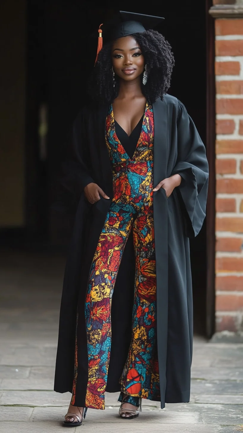 Celebrate with Style: Vibrant Jumpsuit Elegance Meets Classic Graduation Gown