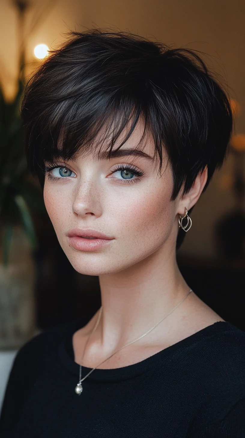Chic and Edgy Short Pixie Cut with Soft Bangs for a Modern Look
