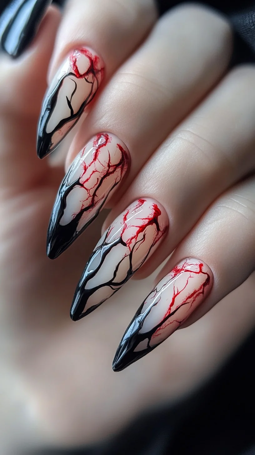 Dare to Be Different: Edgy Red and Black Spider Web Nail Art