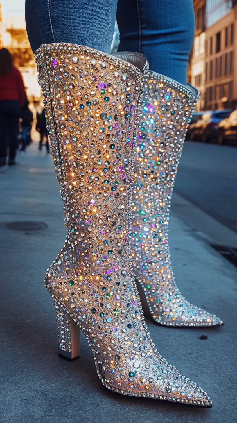 Dazzle on Every Step: Sparkling Crystal-Studded Knee-High Boots
