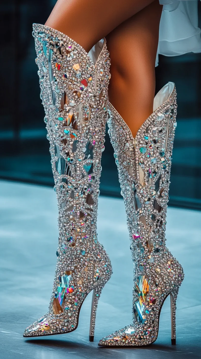 Dazzle with Every Step: Glamorous Crystal-Embellished Knee-High Boots