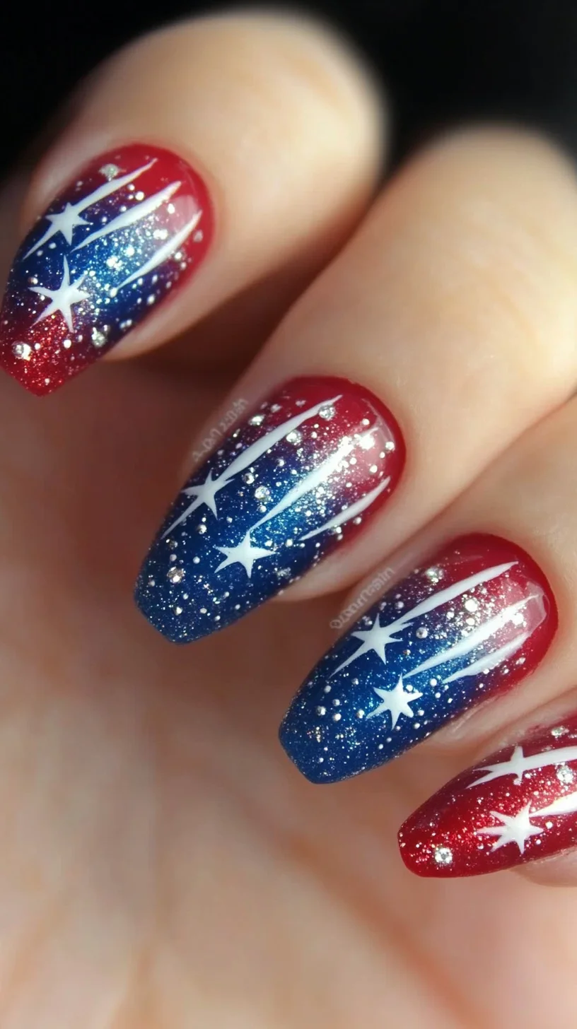 Dazzling Galaxy Nails: Starry Nights in Red, White, and Blue