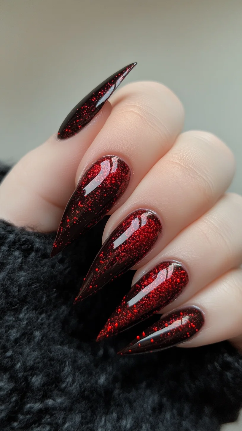 Dazzling Noir: Sparkling Crimson Claws for a Bold Statement