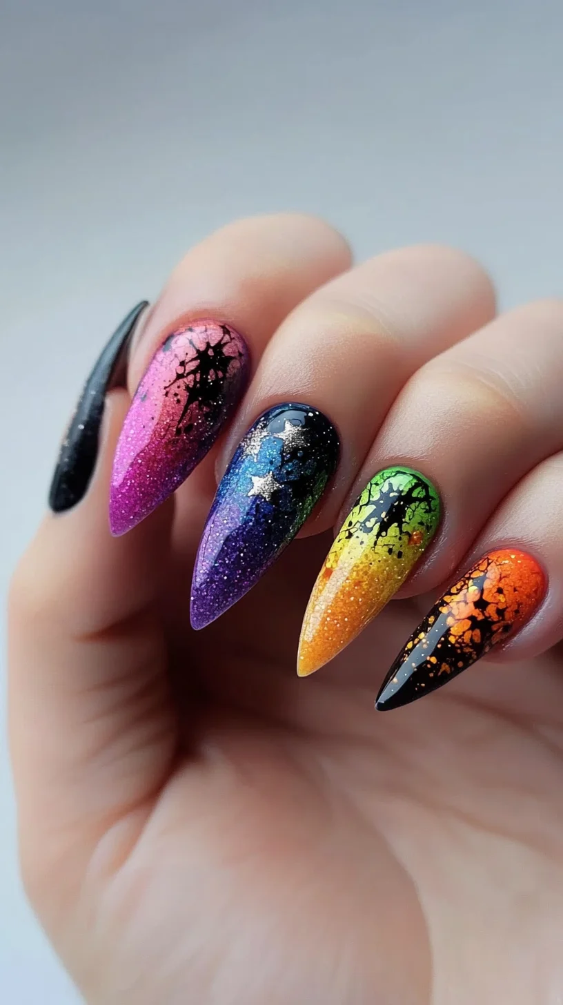 Dazzling Ombre Glitter with Bold Drip Effect for a Striking Nail Look