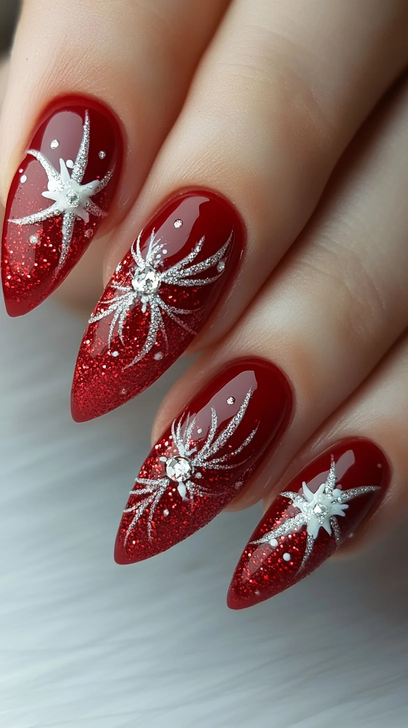 Dazzling Red and Silver Nail Art for a Glamorous Festive Vibe