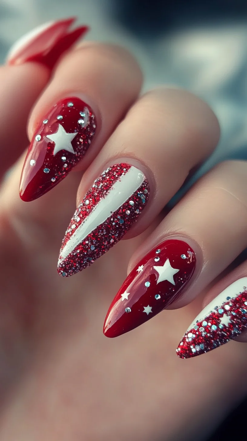 Dazzling Red Glam: Starry, Sparkly Nails for a Bold Statement