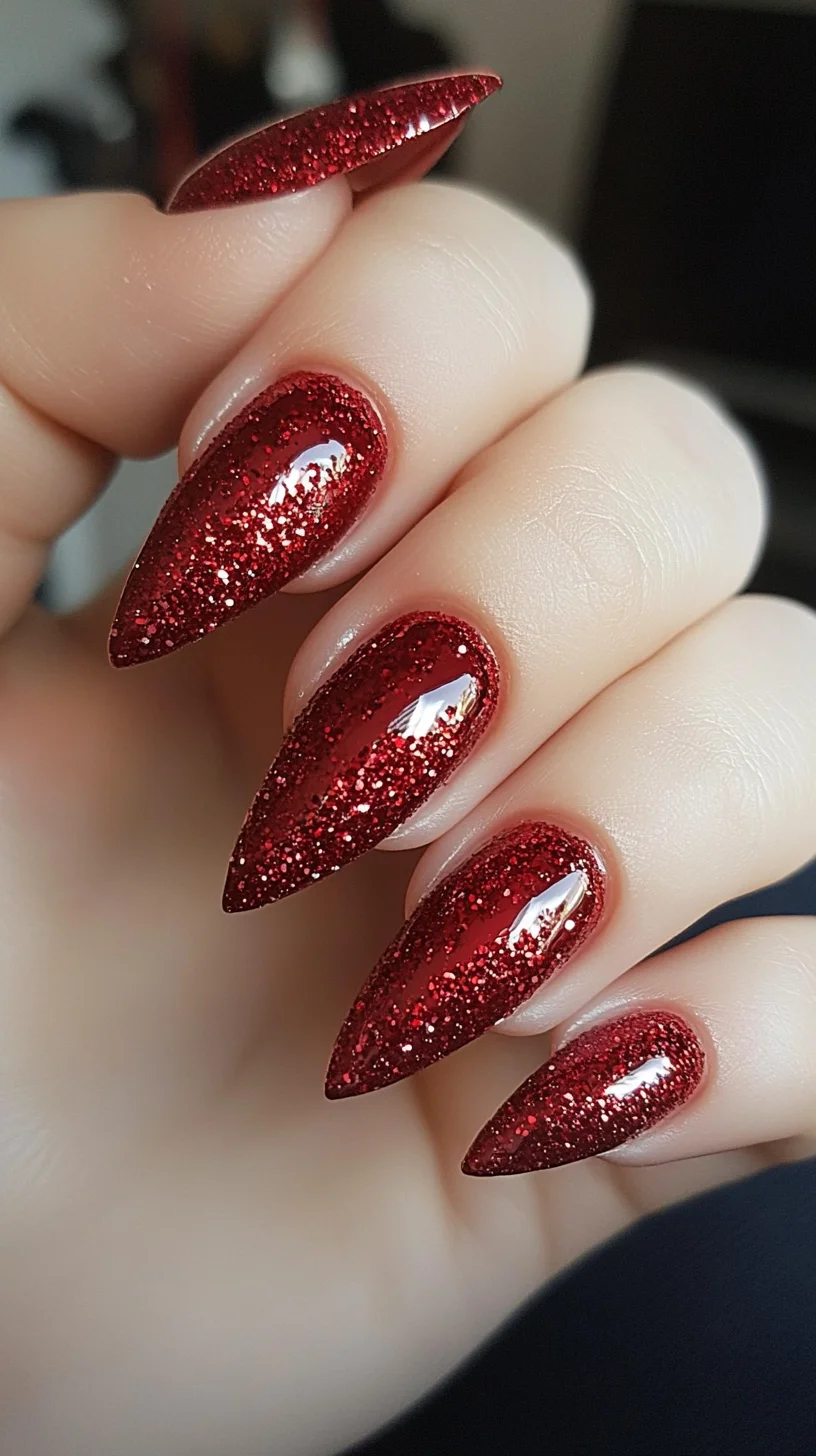 Dazzling Red Glitter Stiletto Nails: A Striking Statement of Elegance