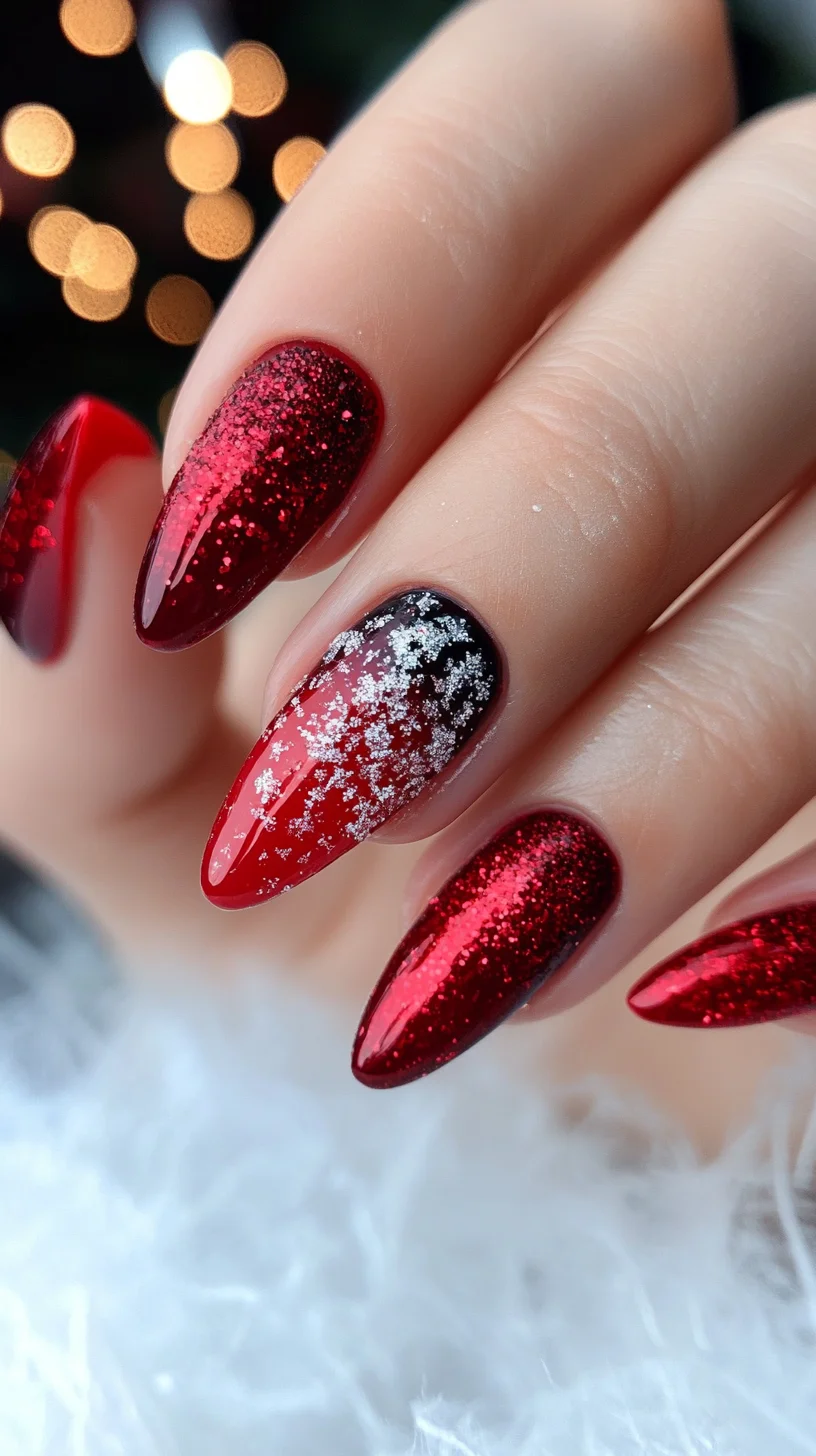 Dazzling Red Sparkle with Snowy Accents for Festive Glam