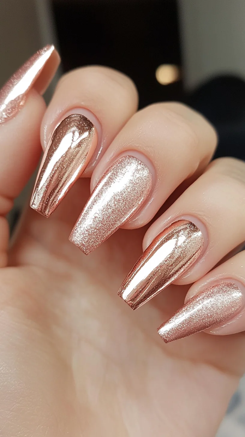 Dazzling Rose Gold Shimmer: Elevate Your Nail Game with Glamorous Elegance