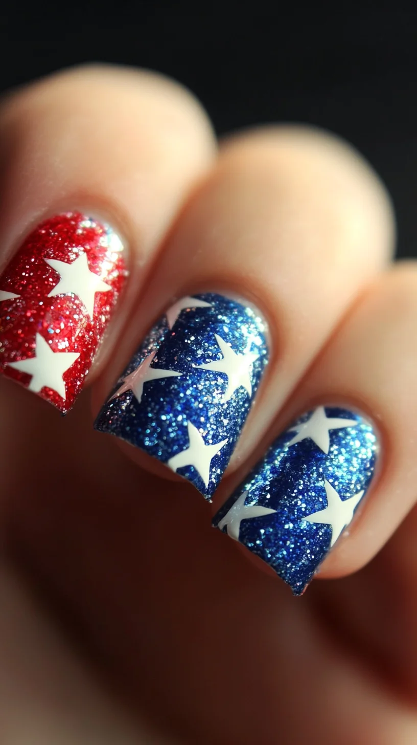 Dazzling Starry Nights: Capture Attention with Glittery Patriotic Nail Art