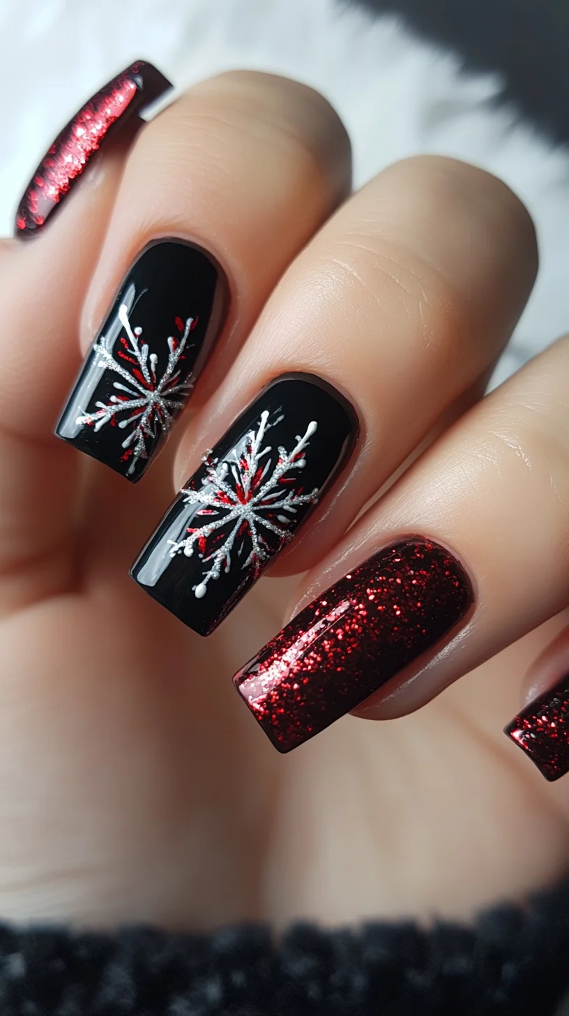 Dazzling Winter Wonder: Bold Black with Glittering Snowflake Elegance