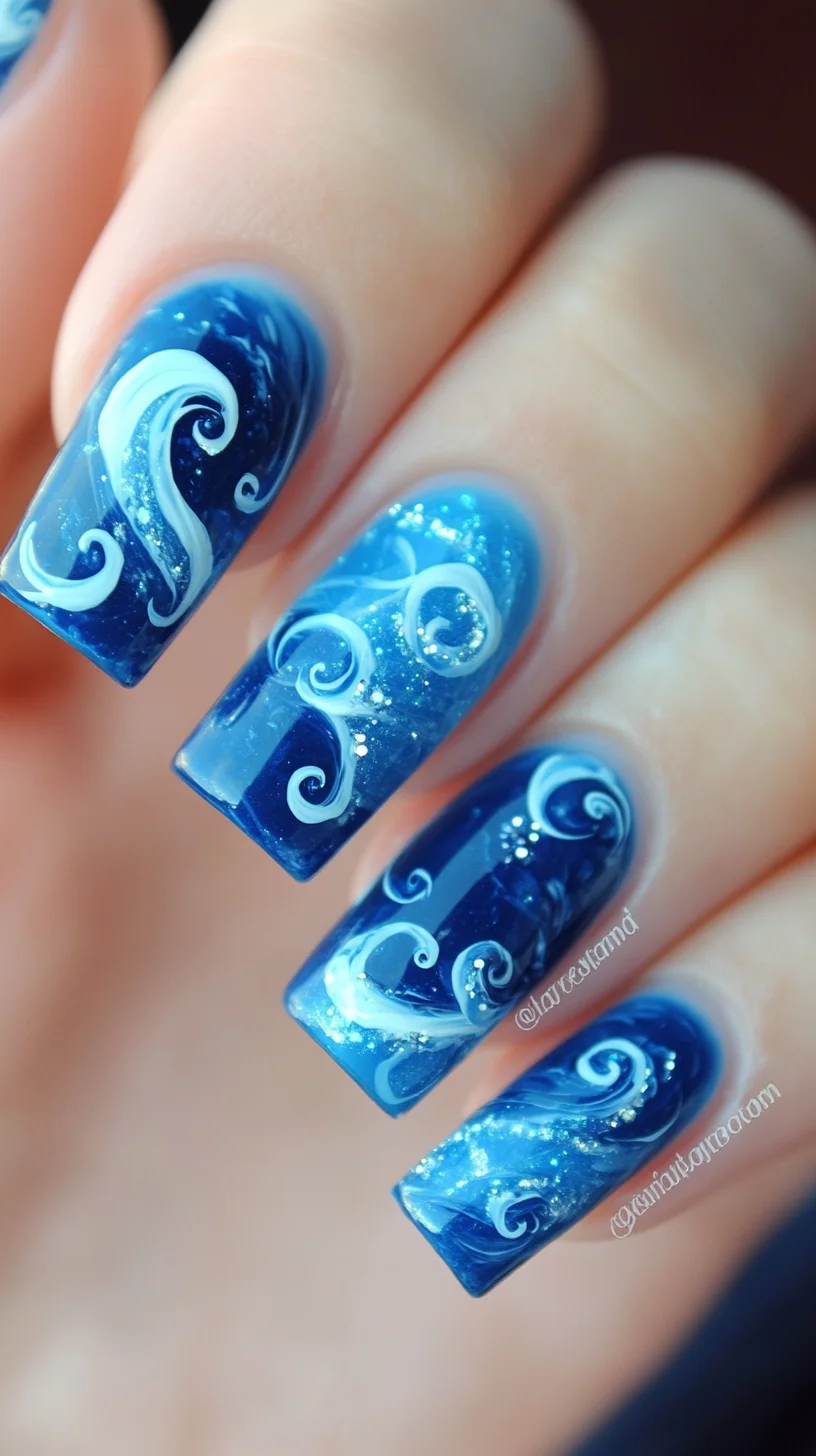 Dive into Elegance: Stunning Ocean Wave Nail Art for a Refreshing Look