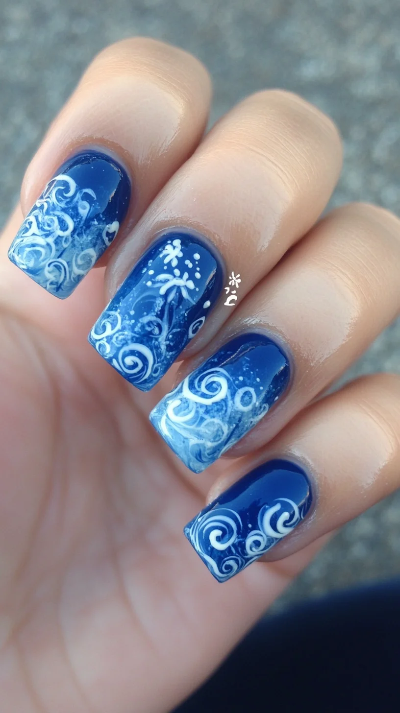 Dive into Oceanic Bliss: Stunning Swirl and Wave Nail Art