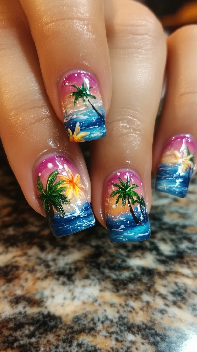 Dive into Paradise: Stunning Tropical Sunset Nail Art for a Breezy Vibe