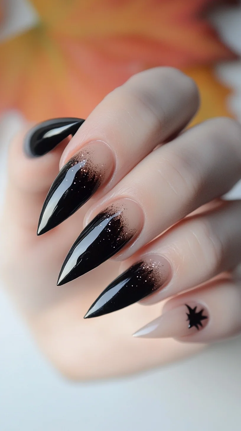 Dramatic Ombre Talons: Bold Black Meets Subtle Elegance