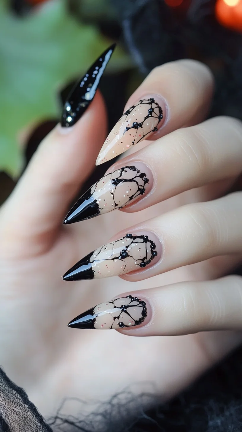 Edgy Elegance: Chic Black-Lace Nails for a Bold Statement