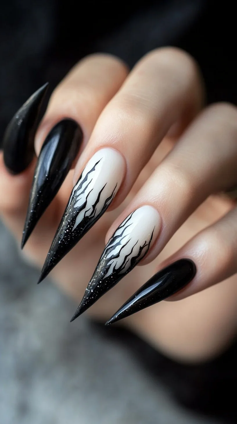 Edgy Elegance: Striking Black and Nude Stiletto Nail Art