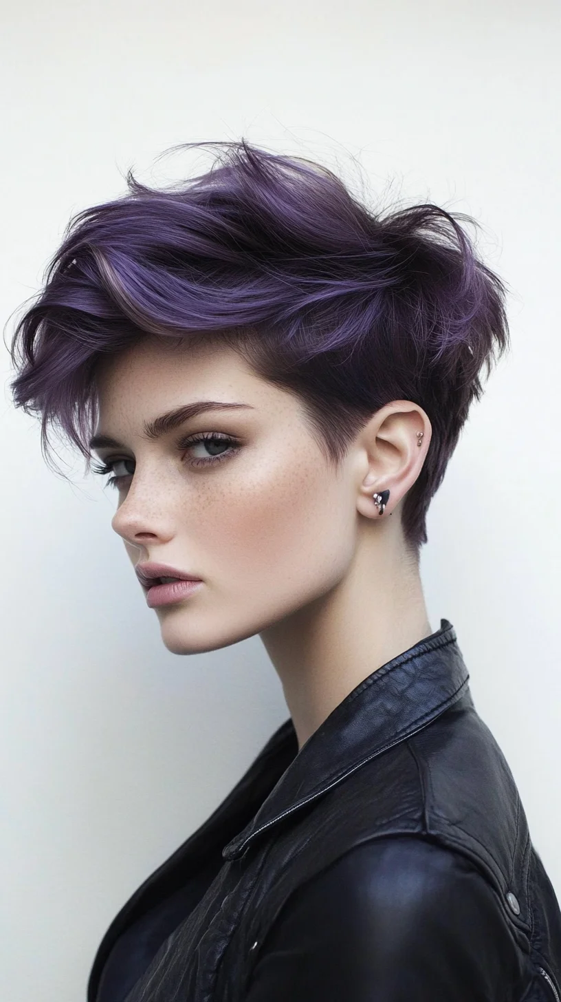 Edgy Elegance: The Bold Purple Pixie Cut with Textured Layers