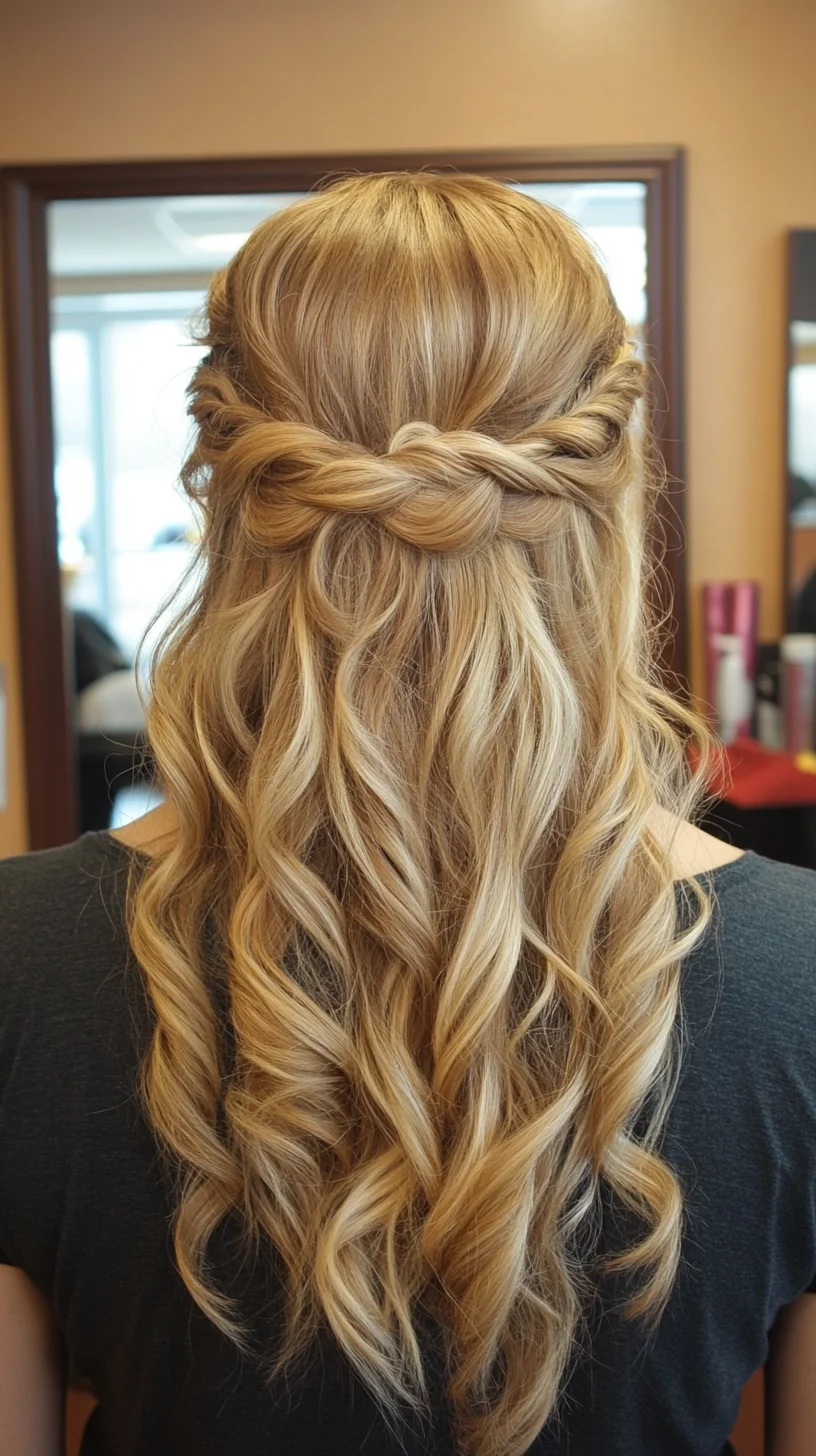 Effortless Boho Waves with Charming Half-Up Twist for a Romantic Look