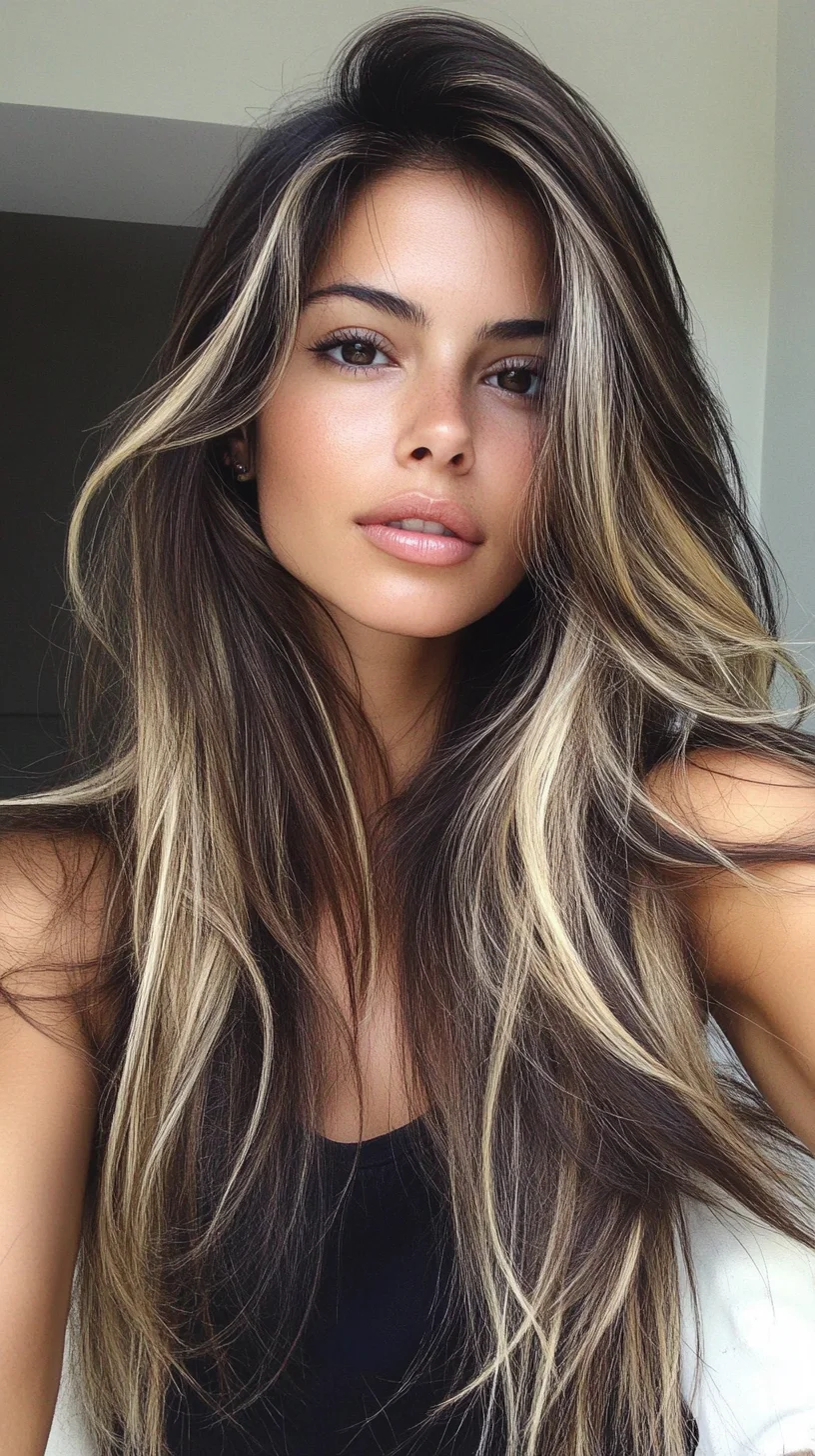 Effortless Glam: Long Layered Hairstyle with Striking Highlights