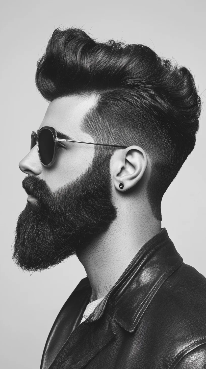 Effortlessly Bold: Elevate Your Look with a Modern Pompadour and Full Beard