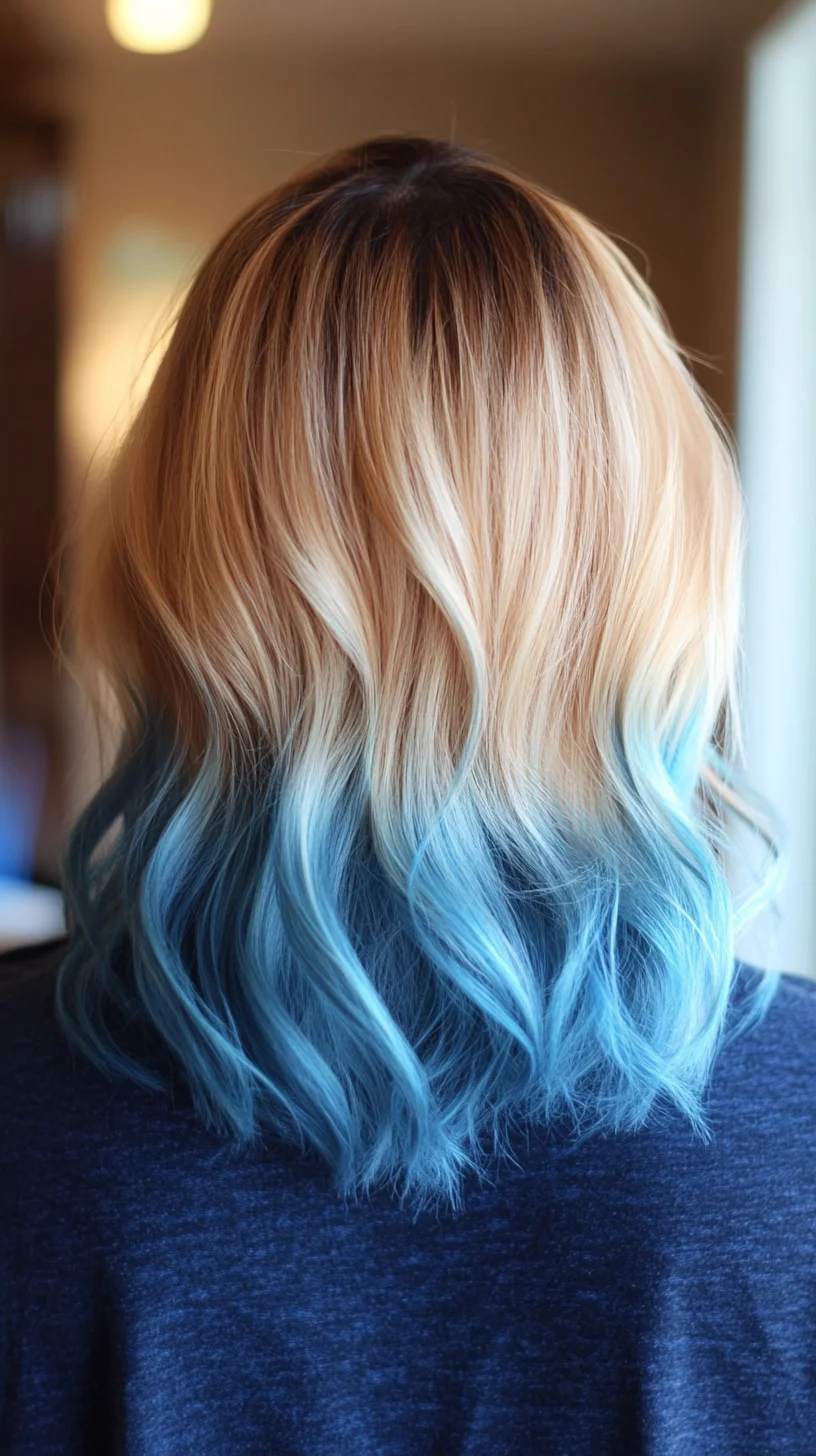 Effortlessly Chic: Blonde Waves with a Playful Blue Ombre Twist