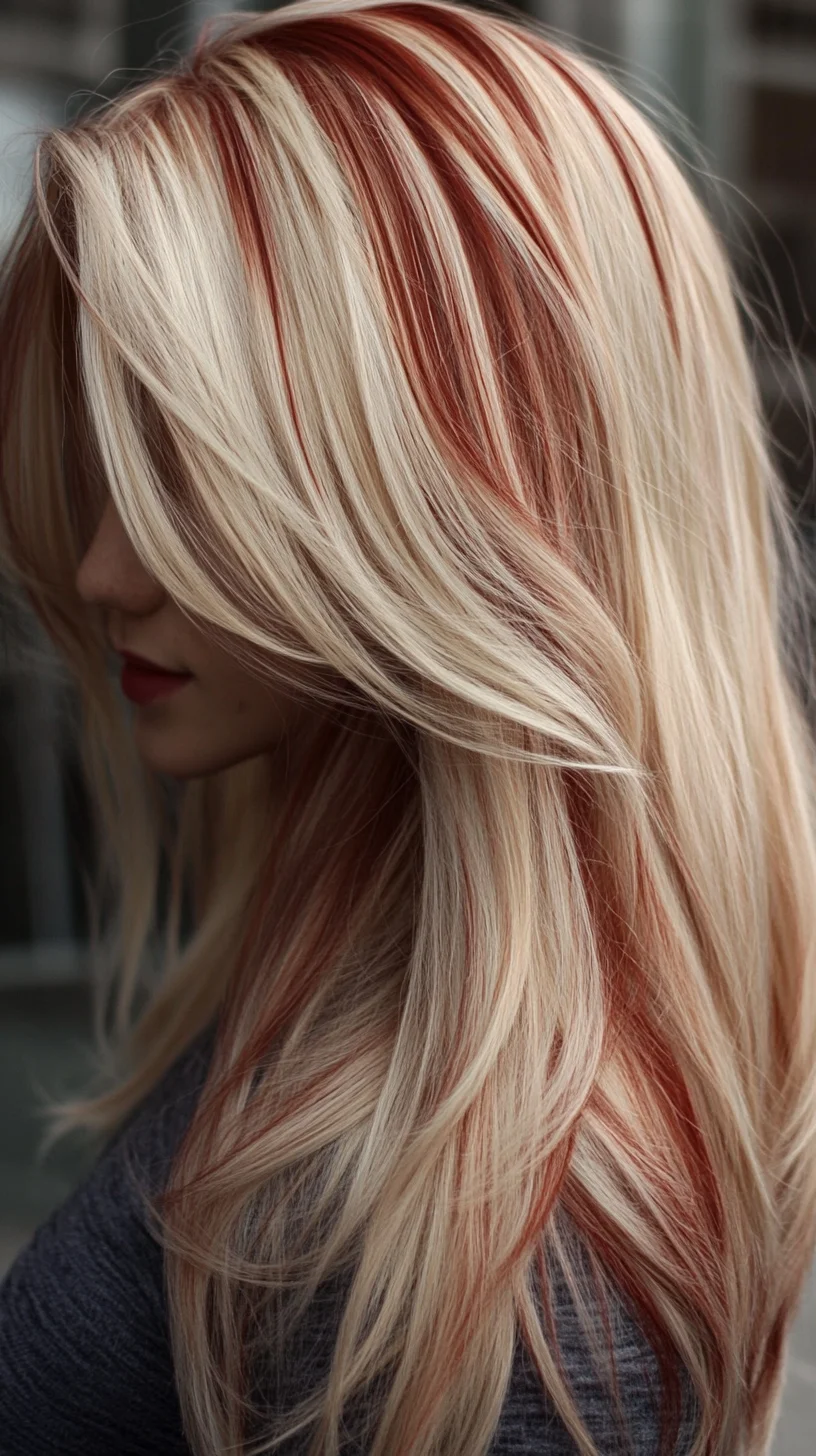 Effortlessly Chic: Blonde with Bold Red Highlights for a Striking Look