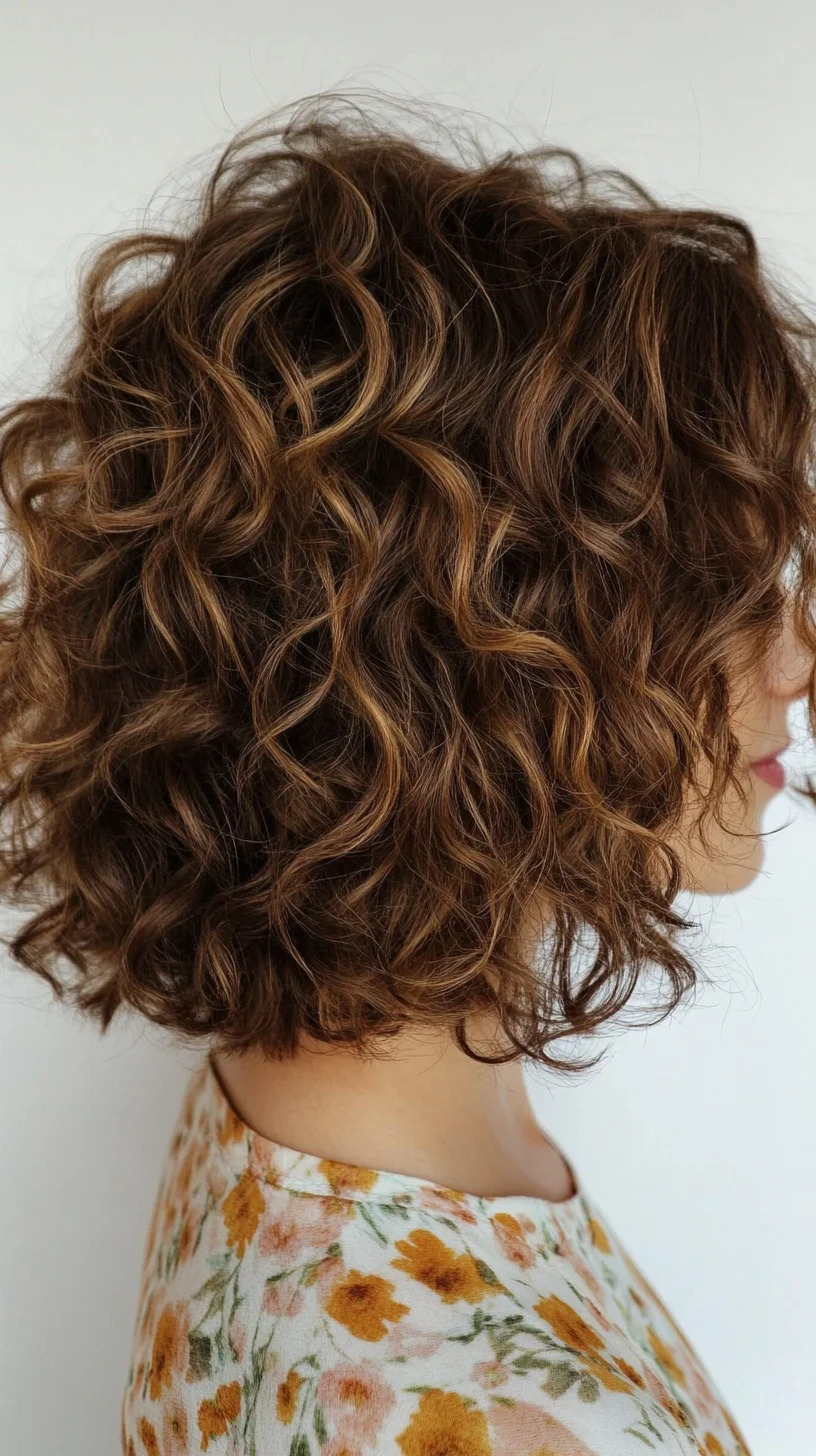 Effortlessly Chic: Bouncy Curly Bob with Sun-Kissed Highlights