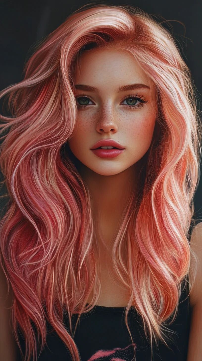 Effortlessly Chic: Cascading Waves with Radiant Strawberry Hues