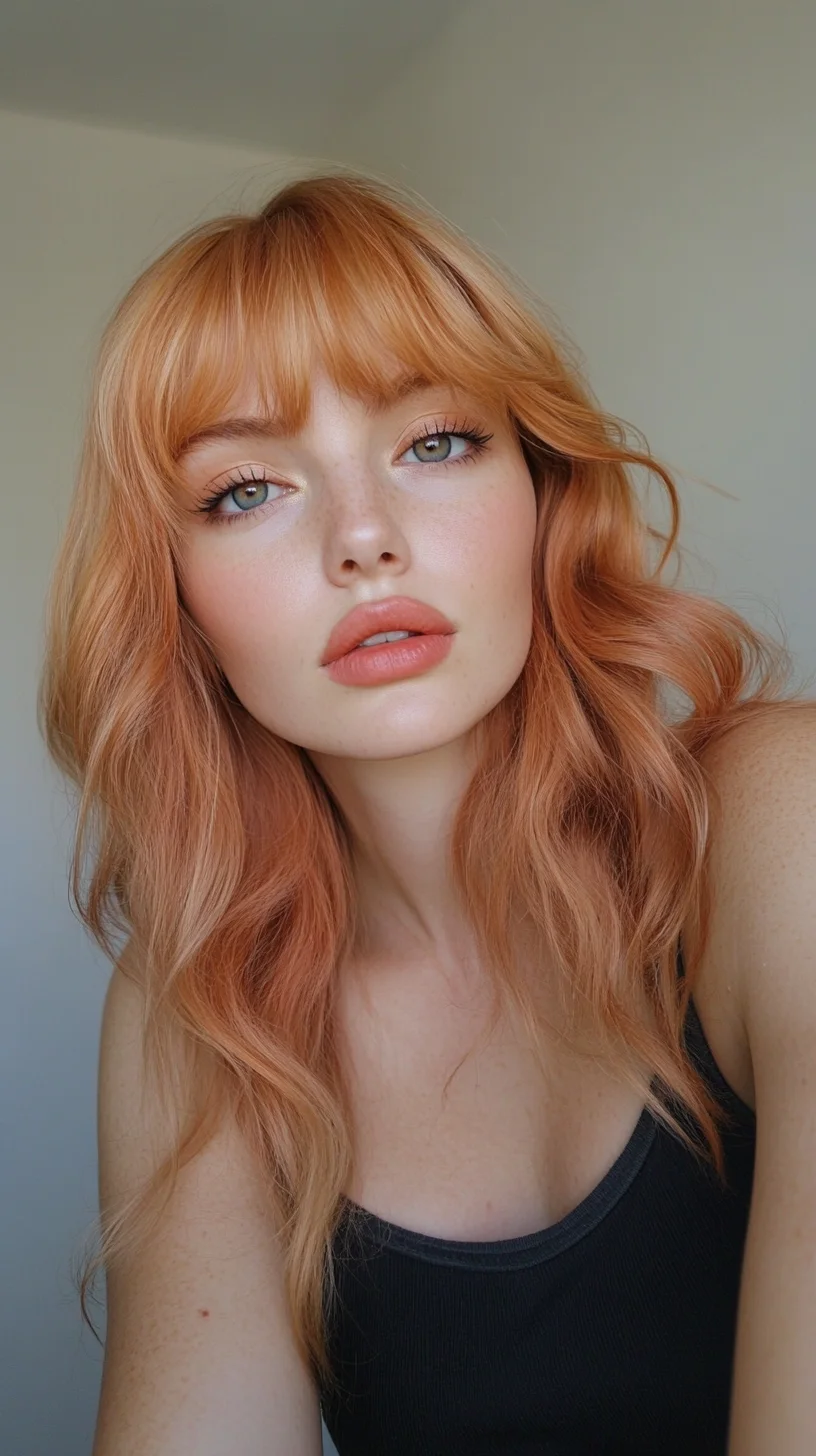 Effortlessly Chic: Embrace the Warm Copper Waves with Face-Framing Bangs