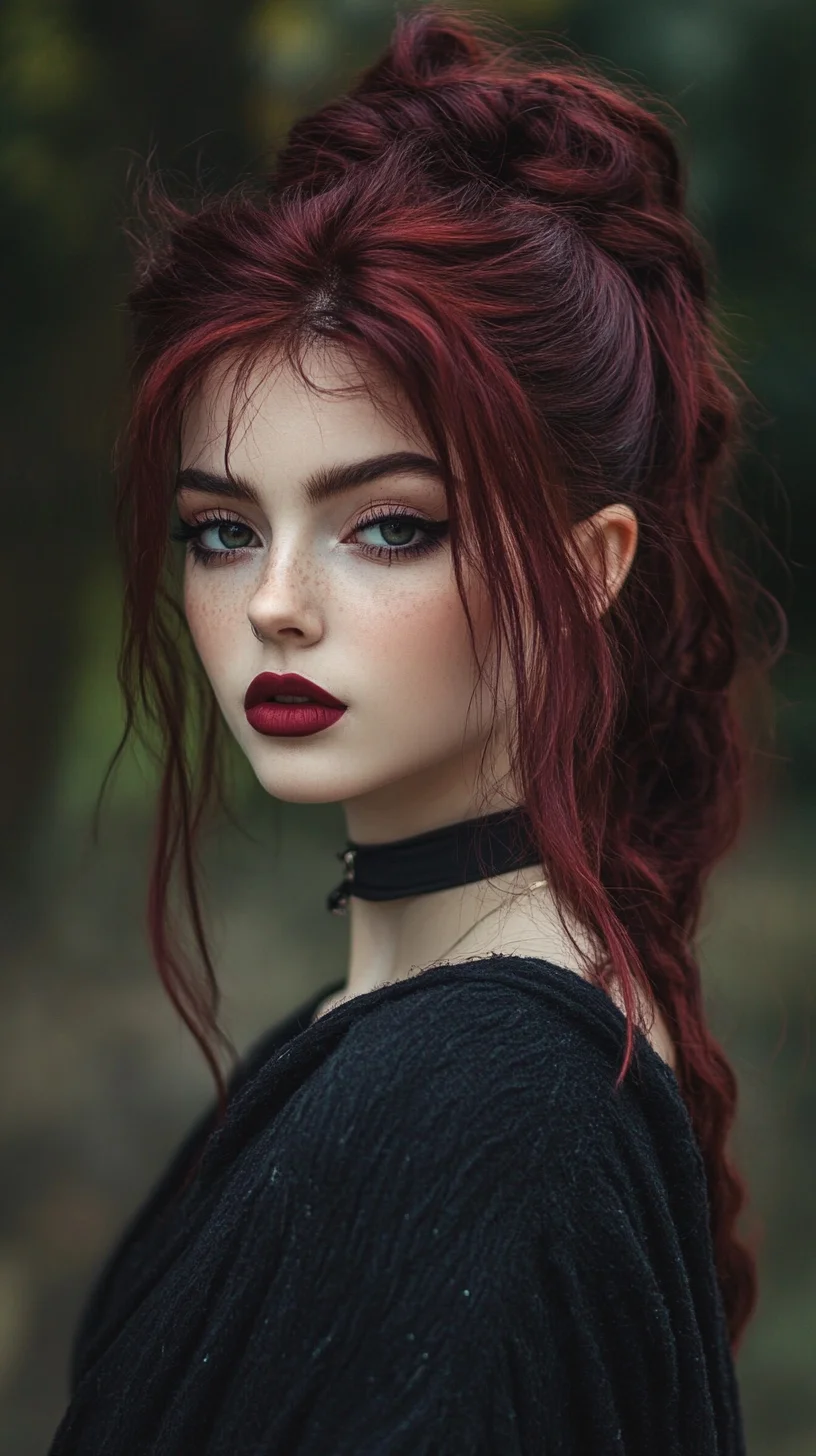 Effortlessly Chic Half-Up Bohemian Braid with Bold Red Vibes