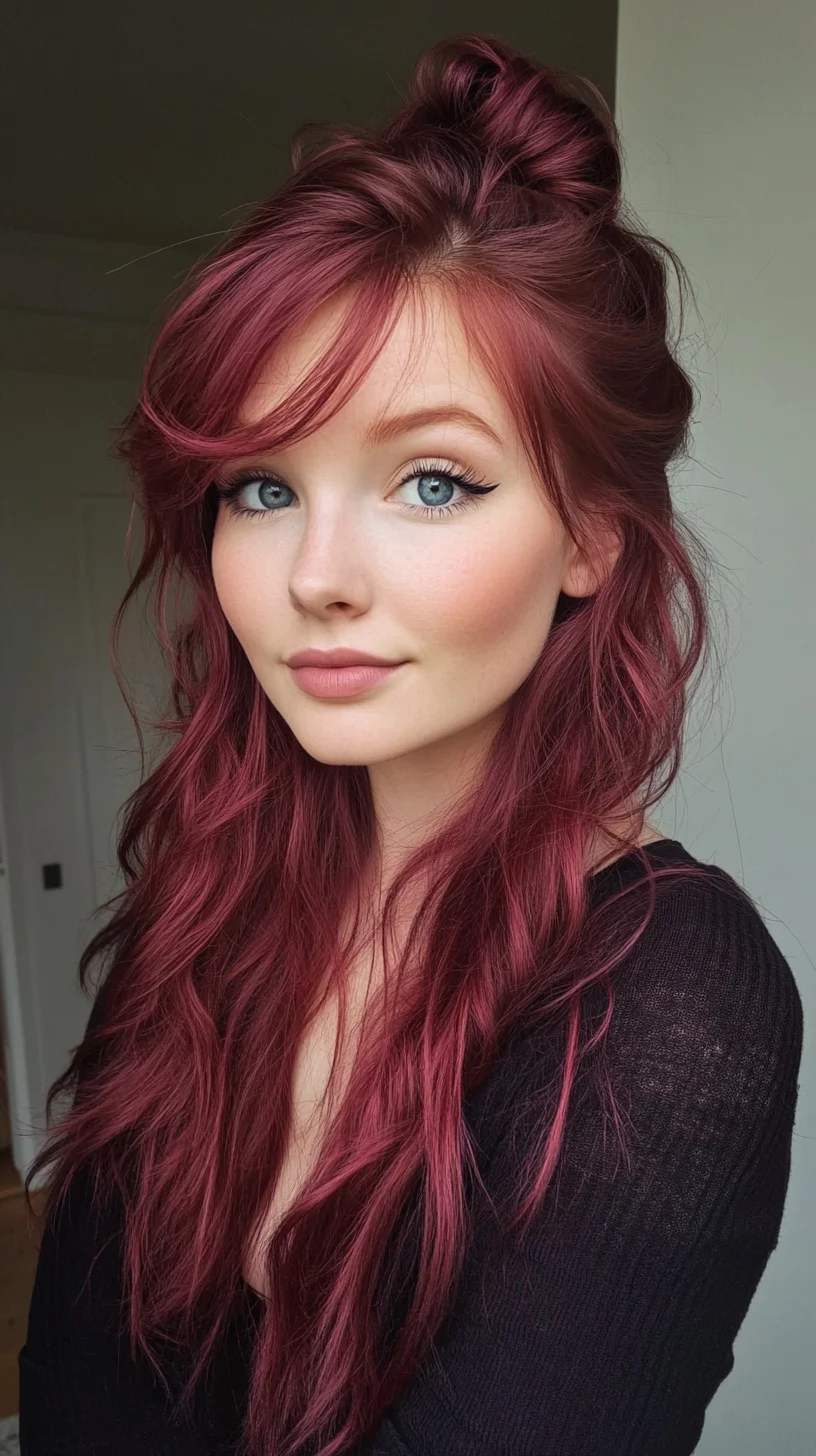 Effortlessly Chic Half-Up, Half-Down Style with Bold Color Highlights