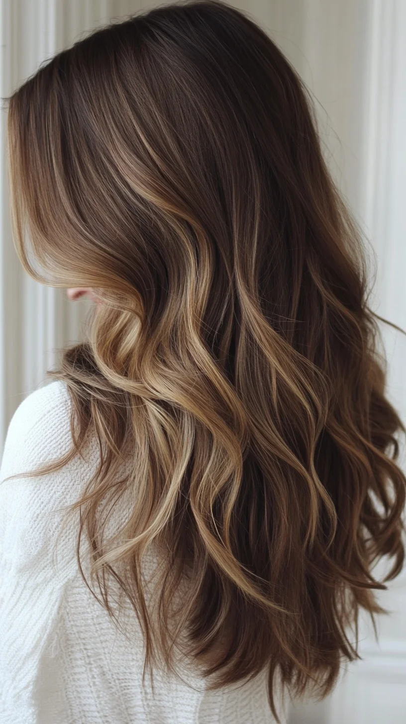 Effortlessly Chic: Long, Wavy Hair with Sun-Kissed Highlights