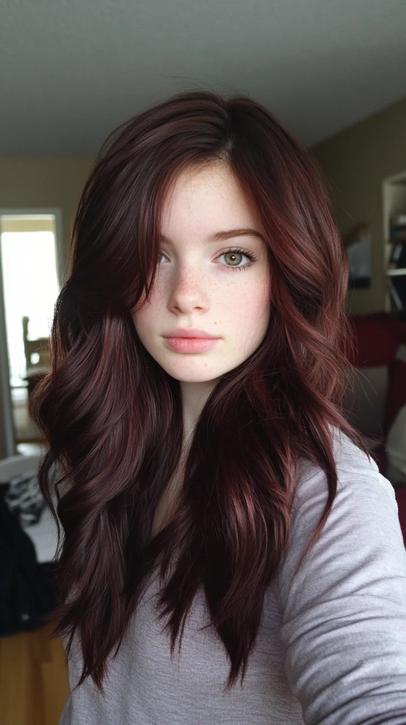 Effortlessly Chic: Luscious Long Waves with Rich Burgundy Hues