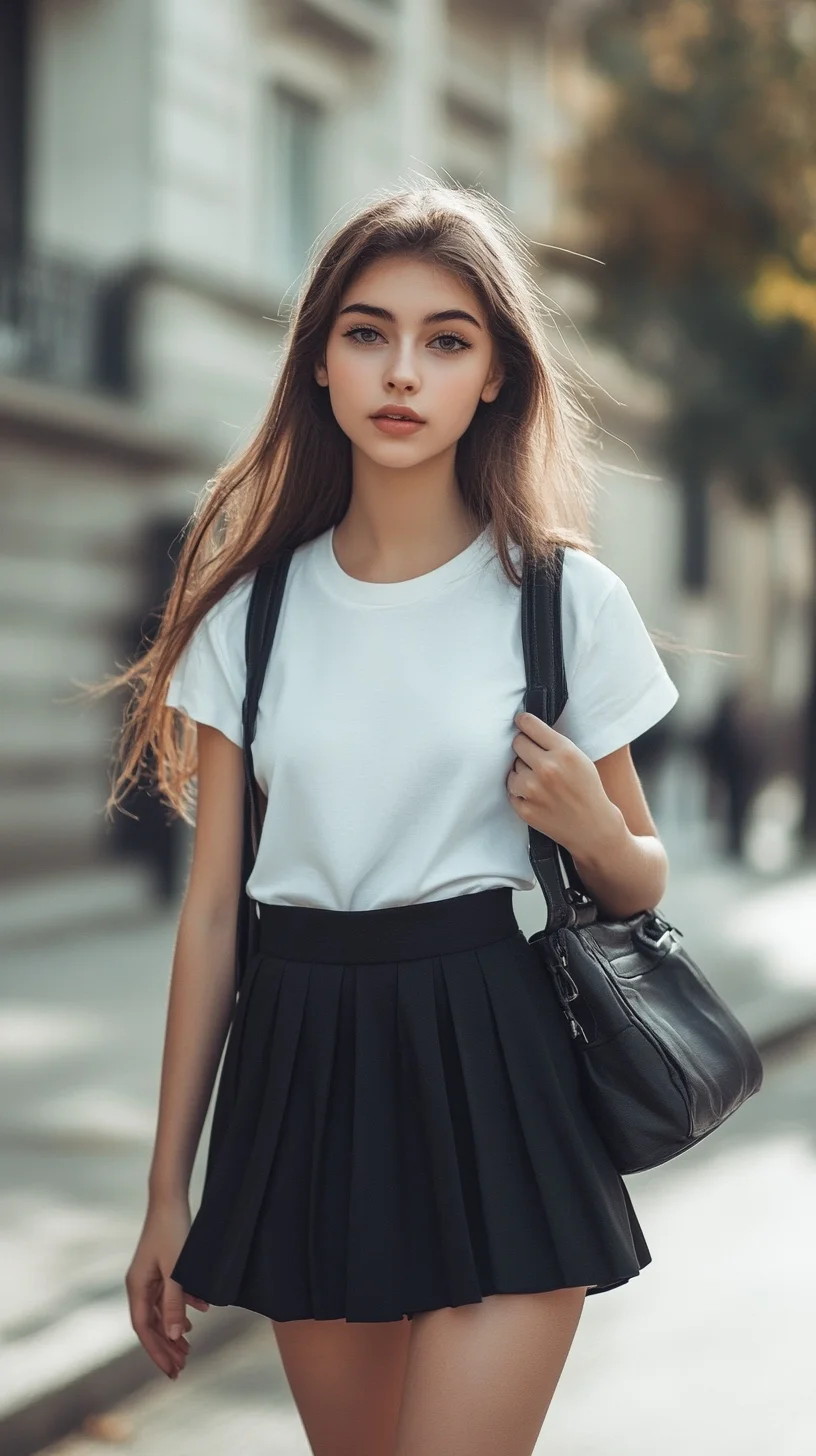 Effortlessly Chic: Mastering the Classic Tee and Pleated Skirt Combo