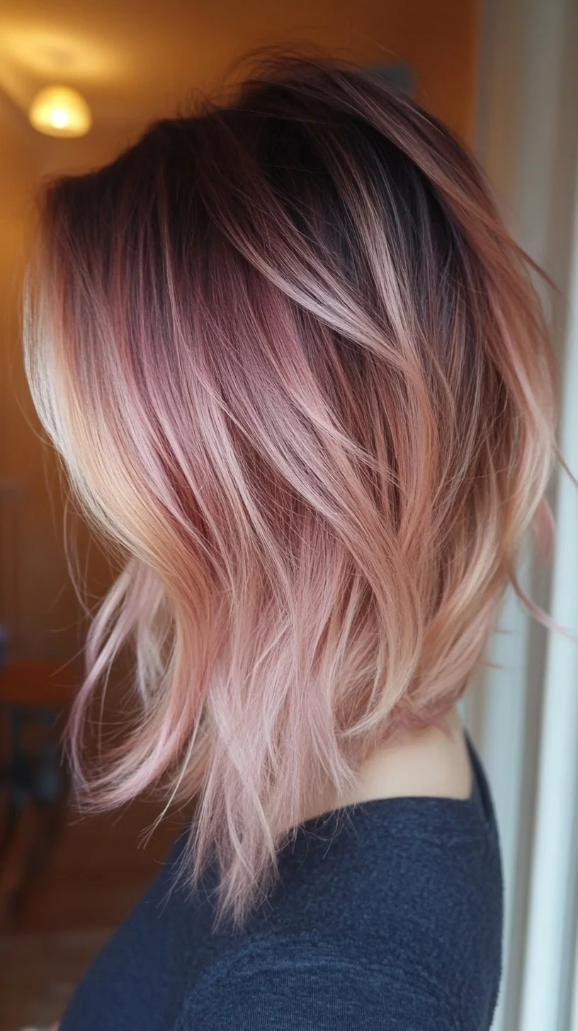 Effortlessly Chic Ombre Bob: A Trendy Blend of Warm Pink and Soft Blonde
